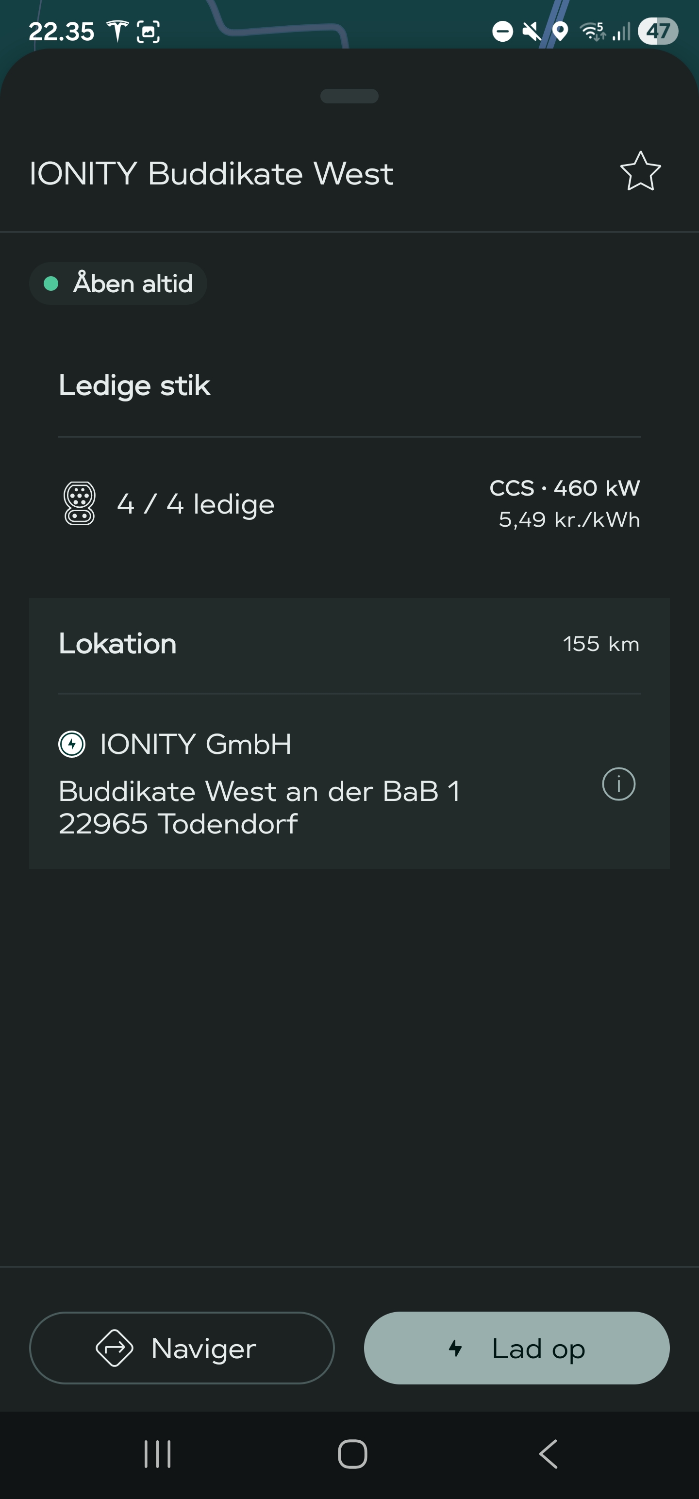Ionity lynlader i Tyskland — 5,49 kr. per kWh via Clever-appen