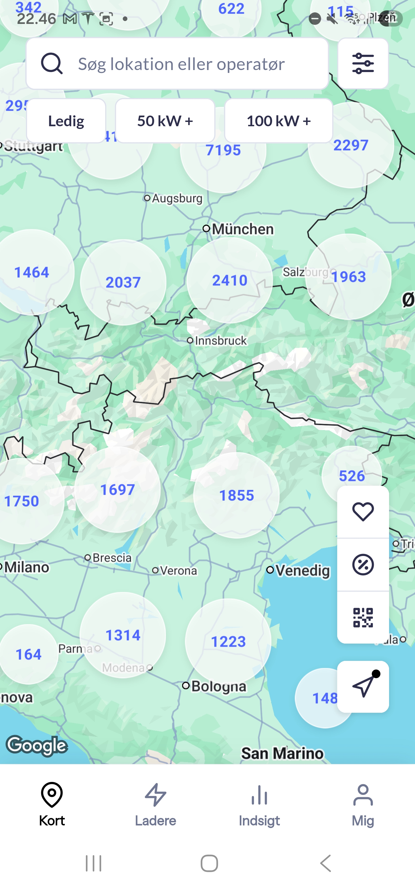 Monta app kortvisning med tusindvis af ladestandere i Europa