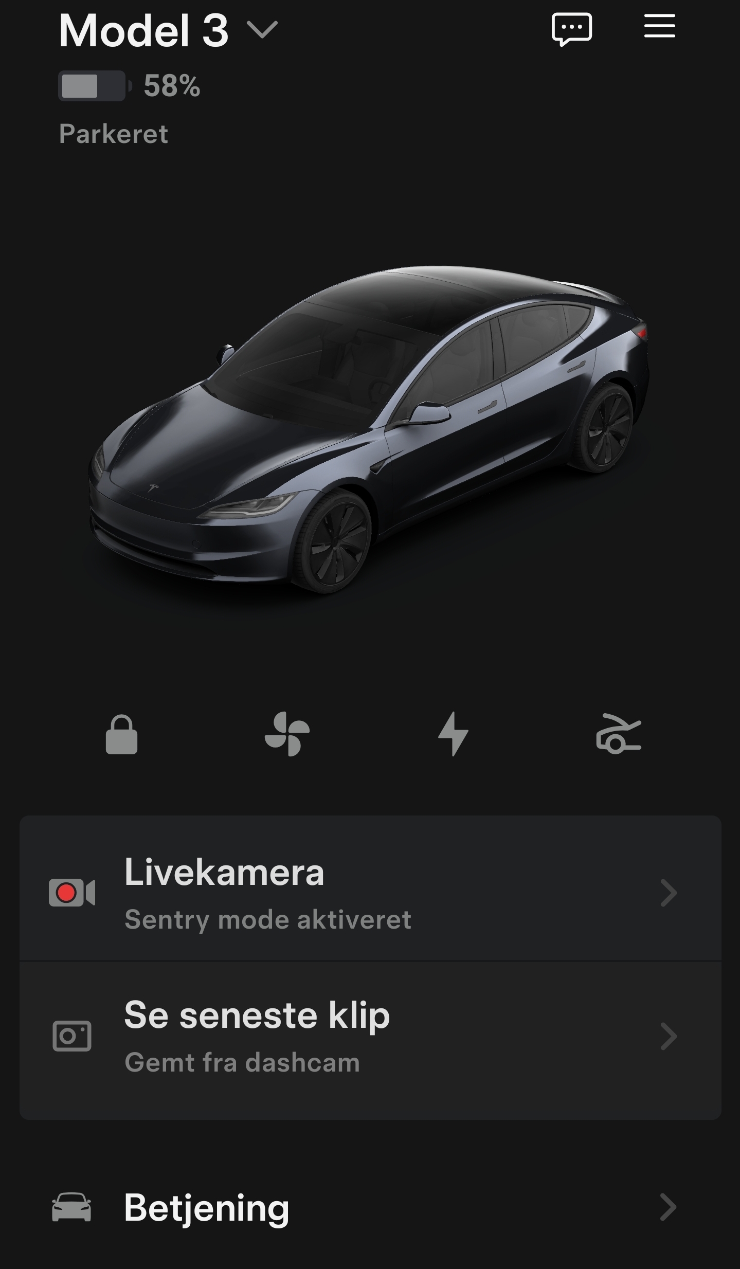 Tesla app med bil-overblik og batteri